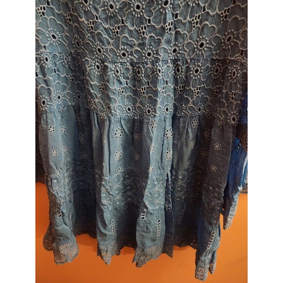Johnny Was Eyelet Blue Tunic Top Mini Dress Boho Cottagecore Farmhouse Size XS - Picture 9 of 9